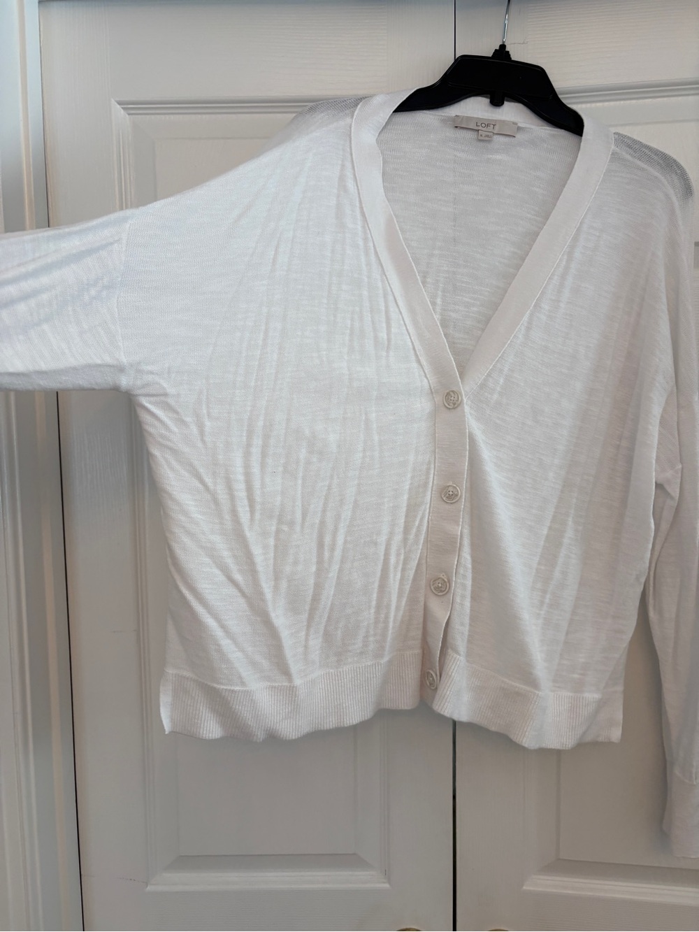 LOFT White Lightweight V-Neck Button-Up Cardigan